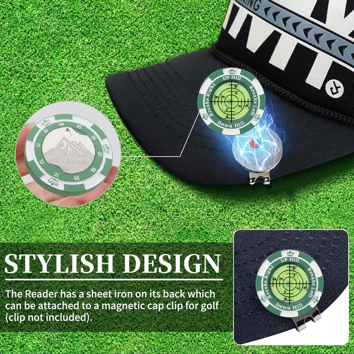Golf Green-Reading Ball Marker with Bubble Level