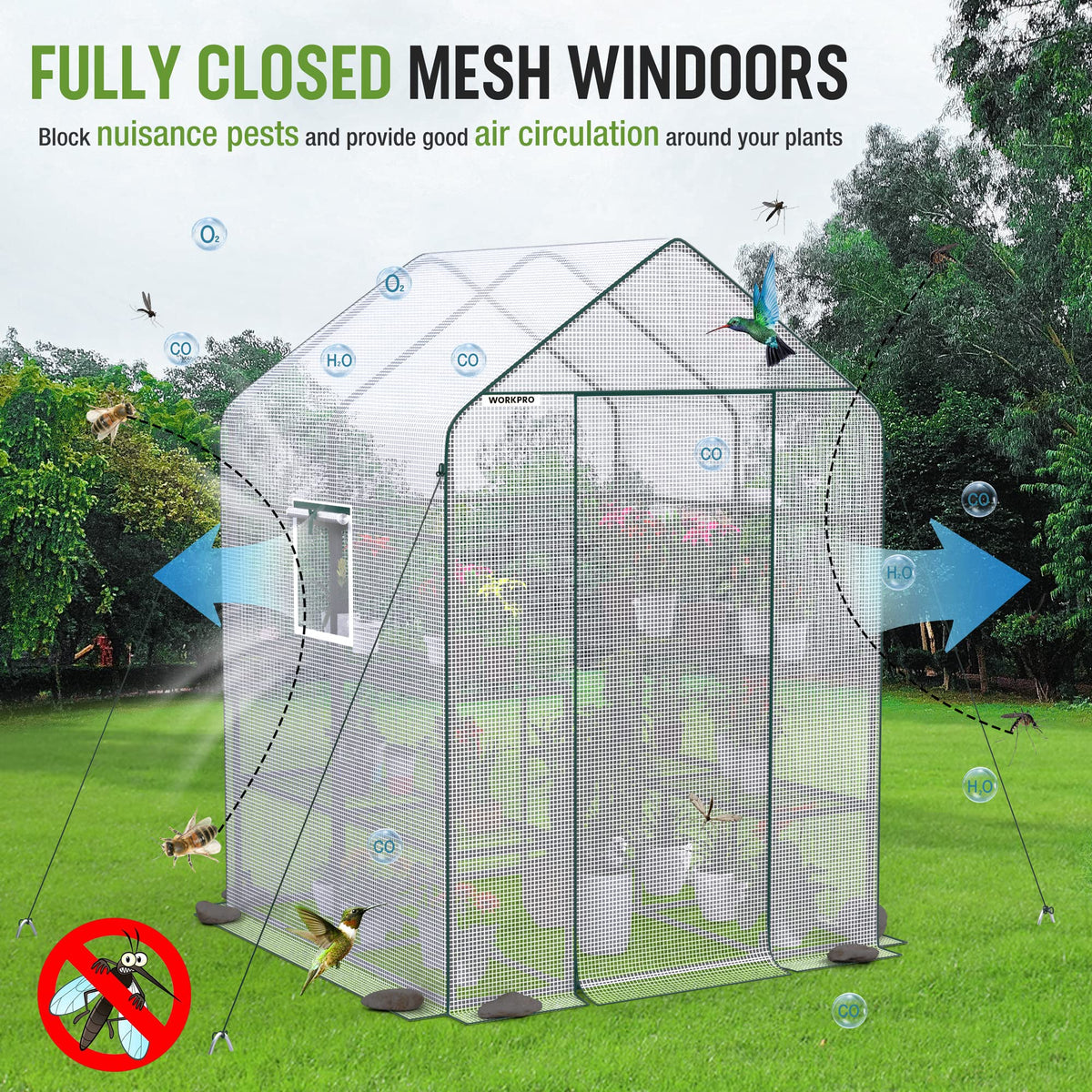 142 × 142 × 196 cm Walk-In Greenhouse with 8 Shelves