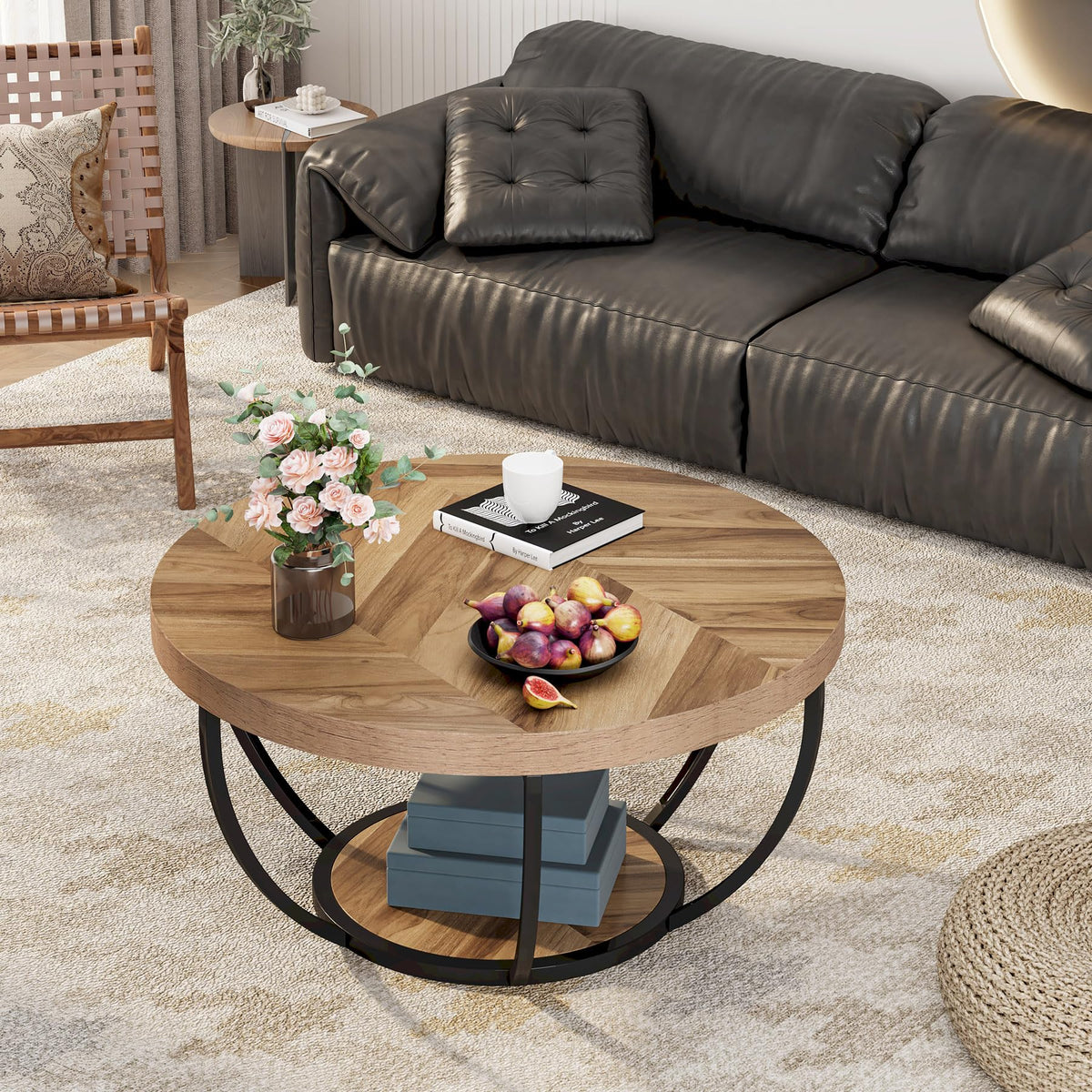 80 cm 2-Tier Round Industrial Coffee Table