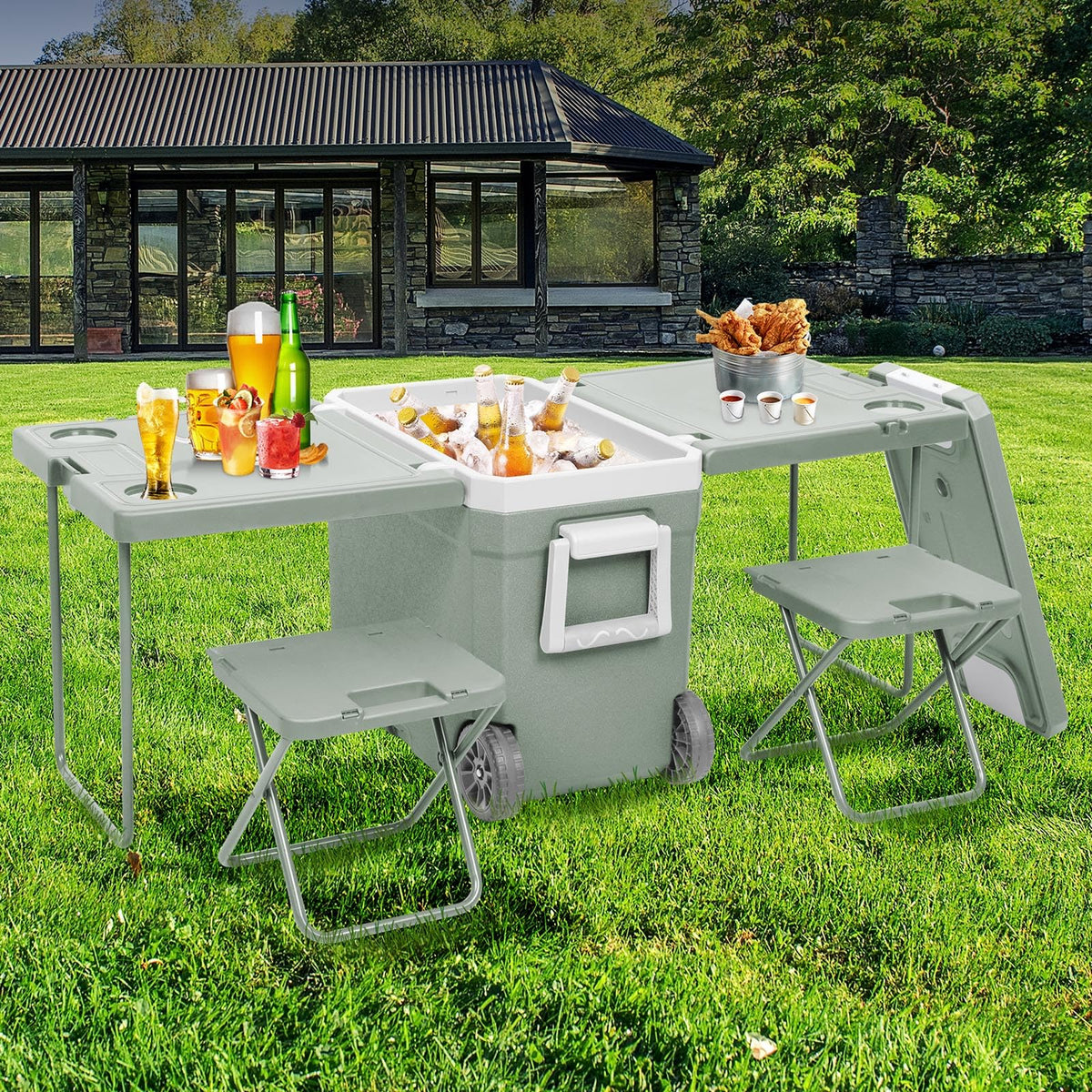 Wheeled Cooler Box with Folding Table & Chairs