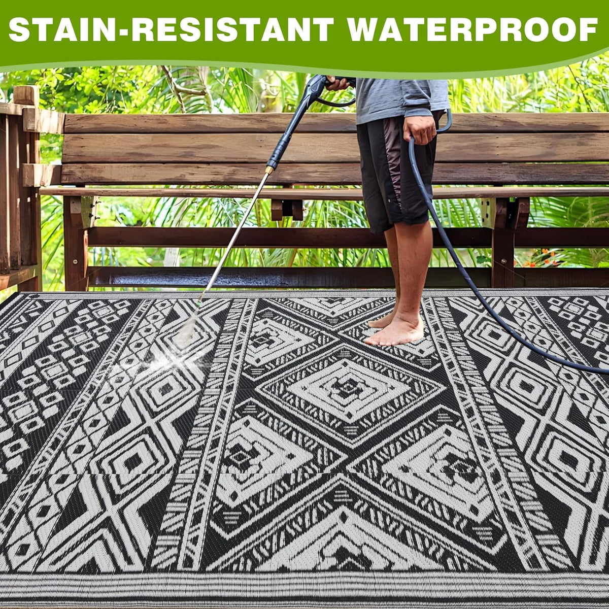 180 × 270 cm Reversible Plastic-Straw Outdoor Rug