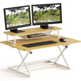 SHW 36-Inch Height Adjustable Standing Desk Converter Sit to Stand Riser Workstation, Rustic Brown