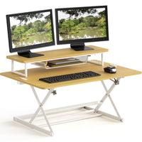 SHW 36-Inch Height Adjustable Standing Desk Converter Sit to Stand Riser Workstation, Rustic Brown