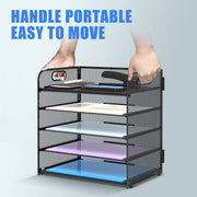 Black 5-Tier Mesh Paper & Letter Tray with Handle