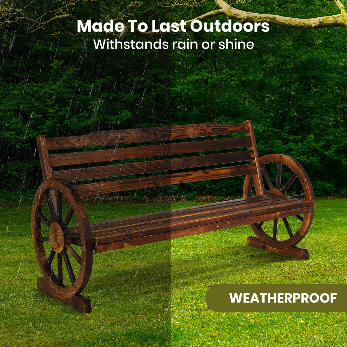 142 cm 3-Seat Fir-Wood Wagon-Wheel Garden Bench – Up to 300 kg