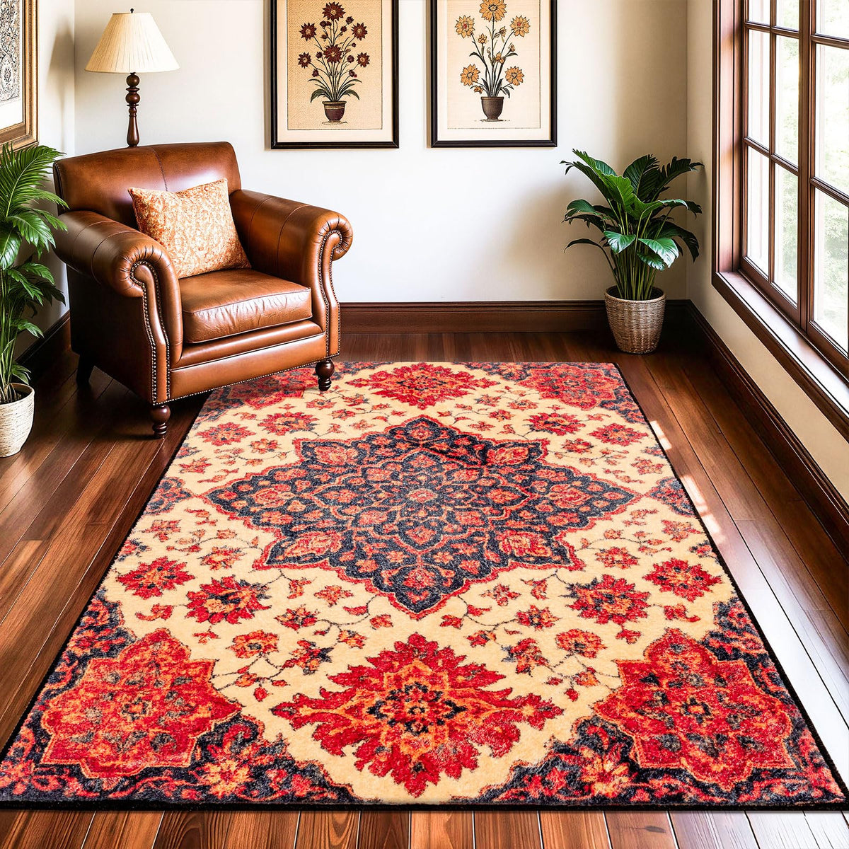Caramel-Beige Vintage Washable Indoor Area Rug