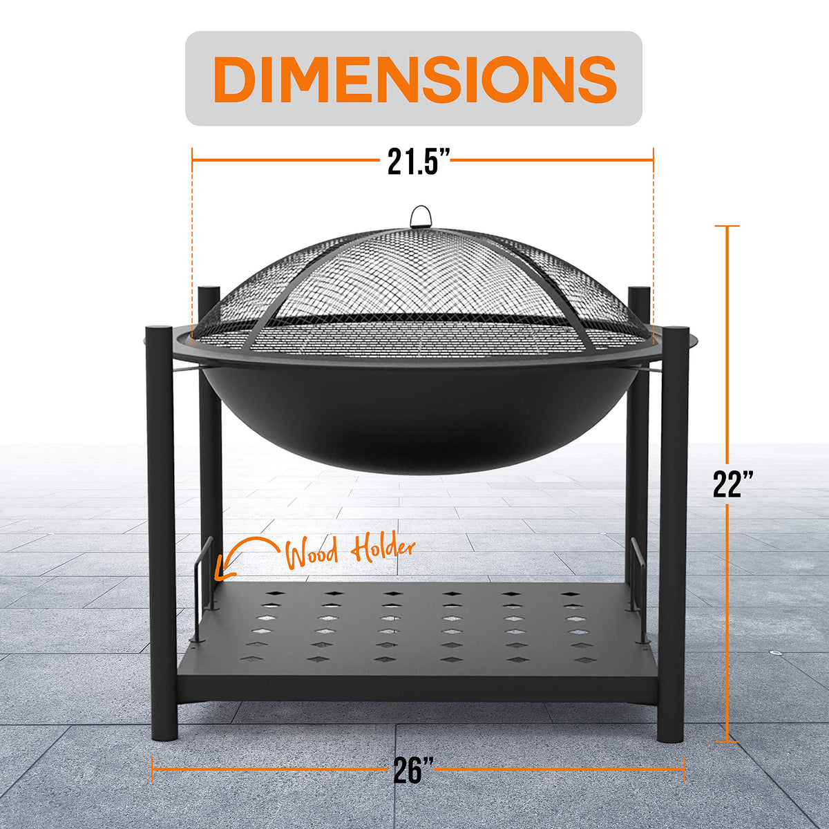 66 cm 2-in-1 Wood Fire Pit & BBQ Grill