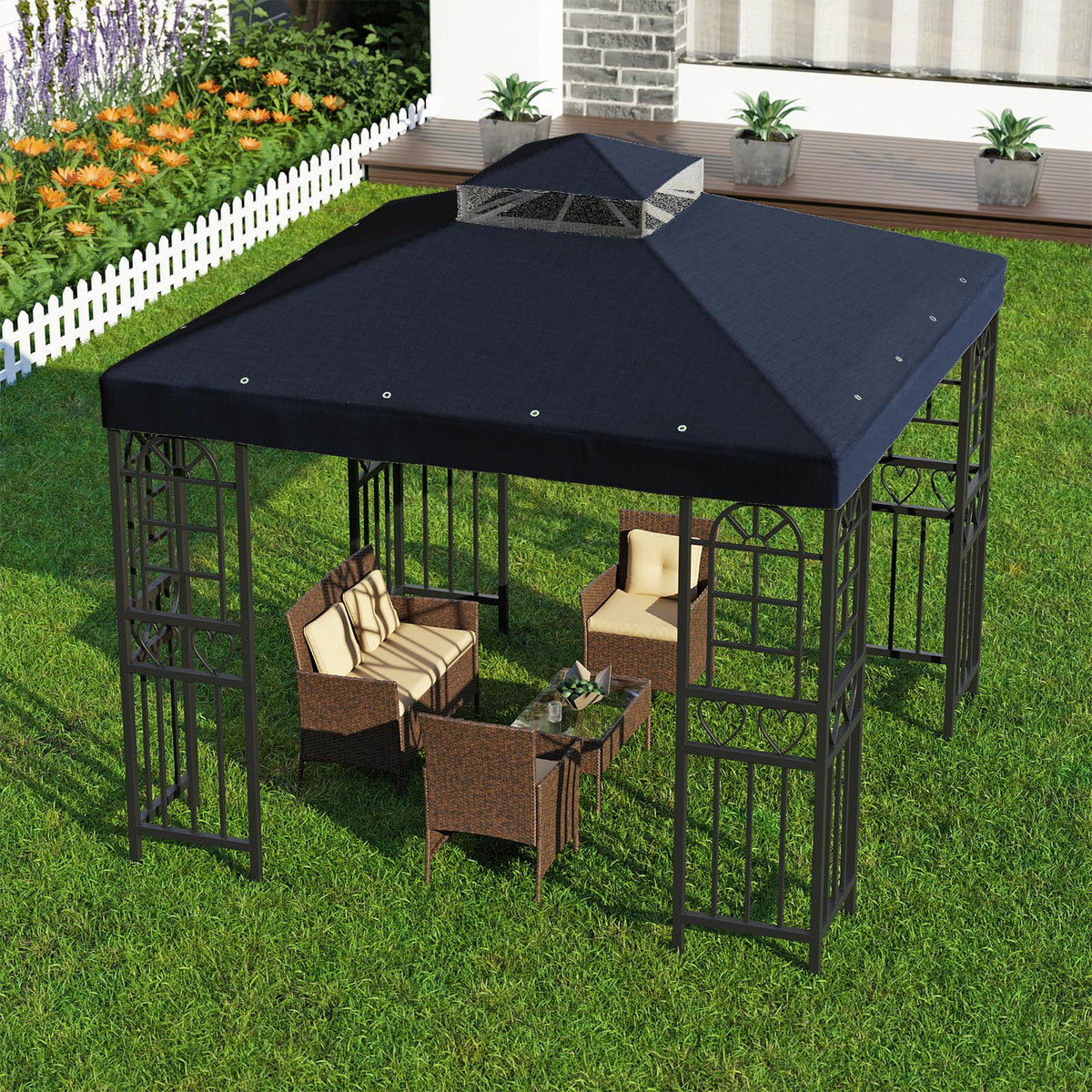 10 x 10 ft Double-Tier Gazebo Replacement Canopy – Black