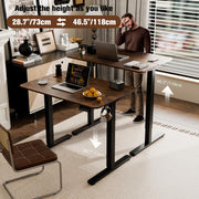 Electric Standing Desk 90x60cm (35.4"x23.6"), Height Adjustable Standing Desk with Splice Board, Sit Stand Desk with Hook and Memory Smart Handset(Black Frame + Rustic Brown Desktop)