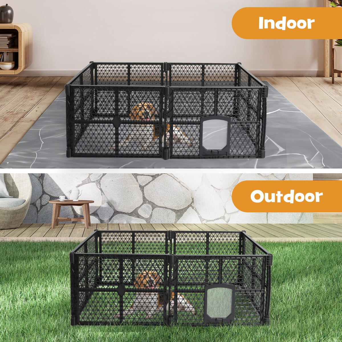 6-Panel Black Plastic Pet Playpen with Lockable Gate – 86 × 67 cm Panels