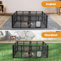 6-Panel Black Plastic Pet Playpen with Lockable Gate – 86 × 67 cm Panels
