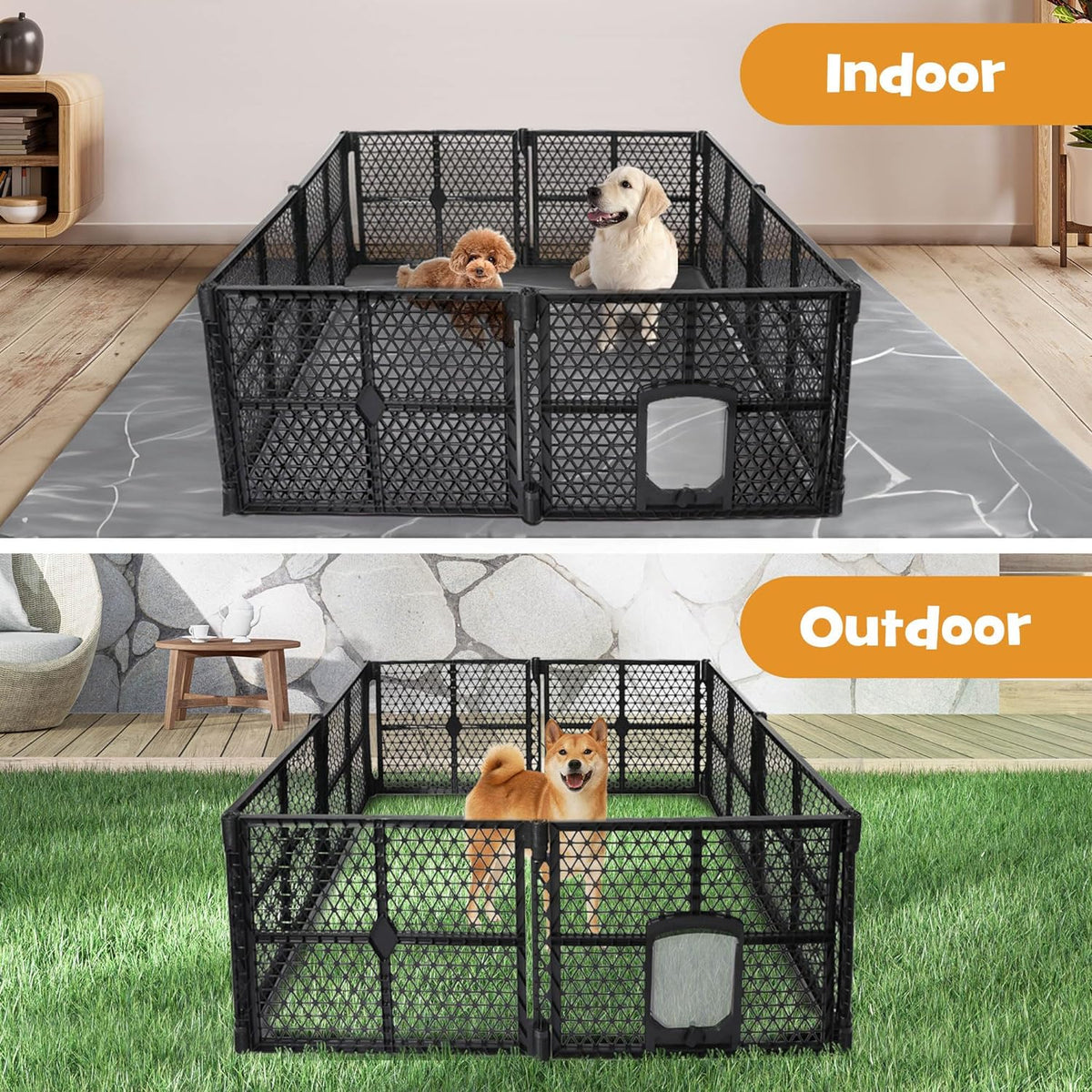 8-Panel Black Plastic Pet Playpen with Lockable Gate – 86 × 67 cm Panels