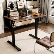 Electric Standing Desk 90x60cm (35.4"x23.6"), Height Adjustable Standing Desk with Splice Board, Sit Stand Desk with Hook and Memory Smart Handset(Black Frame + Rustic Brown Desktop)