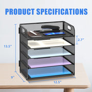 Black 5-Tier Mesh Paper & Letter Tray with Handle