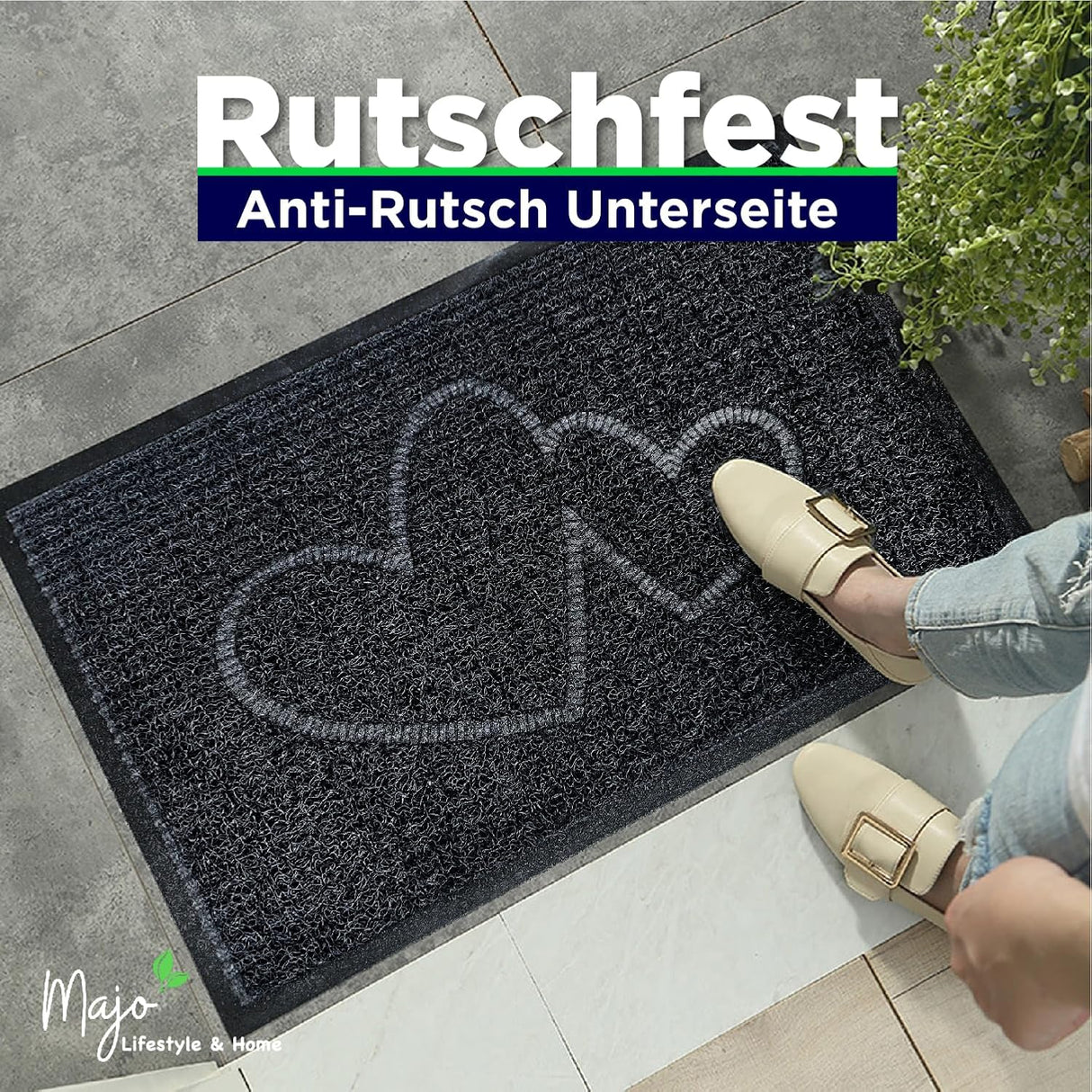 Majo Lifestyle Floor Mats Indoor and Outdoor Use - Robust Rubber Front Door Mats - Bathroom Rug - Doormat Gift - Pet Mat - Welcome Doormat Outside (Black)