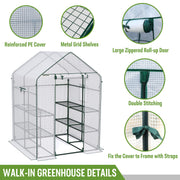 142 × 142 × 196 cm Walk-In Greenhouse with 8 Shelves