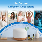 500ml Essential Oil Diffuser, 5 in 1 Ultrasonic Aromatherapy Fragrant Oil Diffusers, Vaporizer Humidifier with Remote Control, Timer, Auto-Off Safety Switch, 7 LED Light Colors