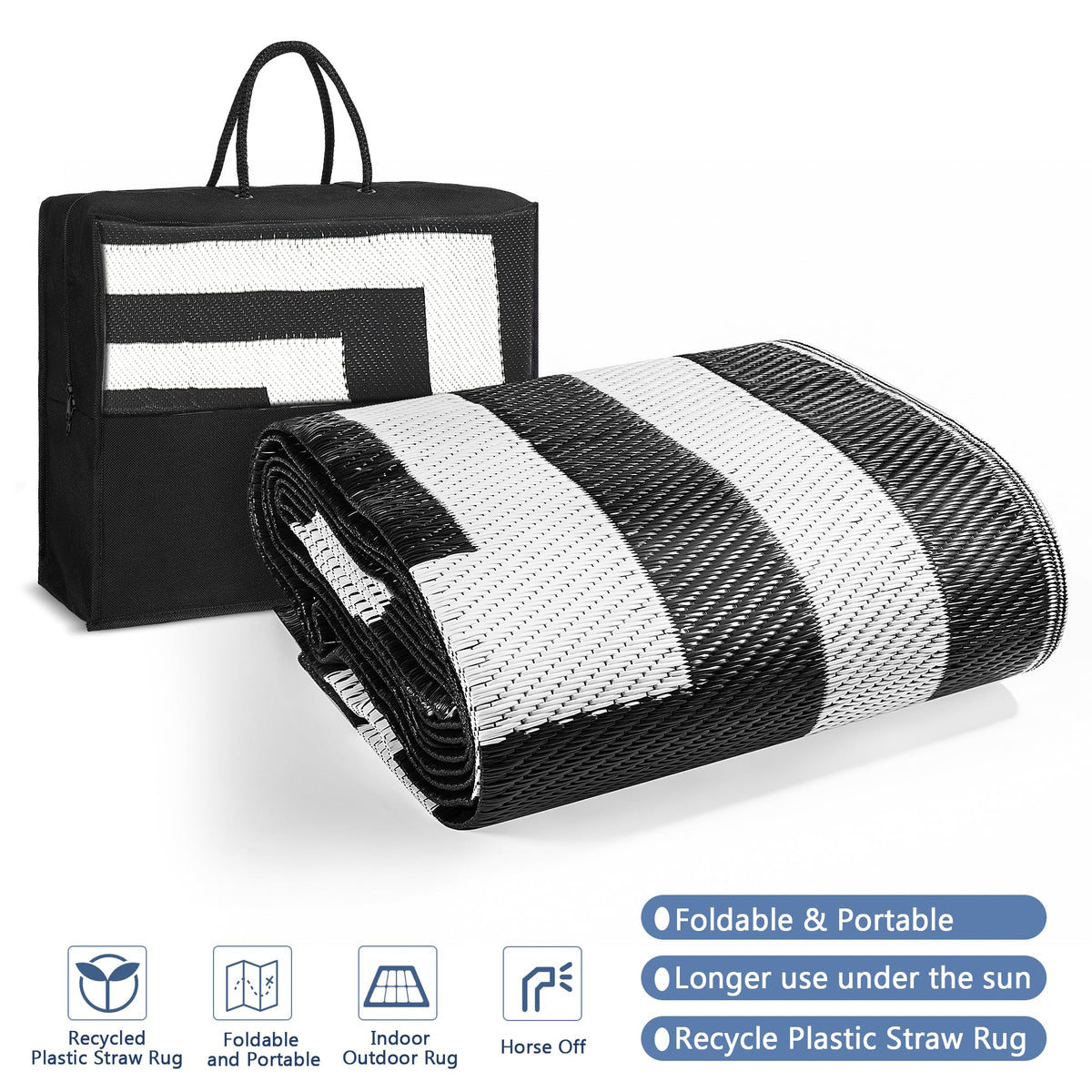 150 × 245 cm Black & White Reversible Outdoor Mat