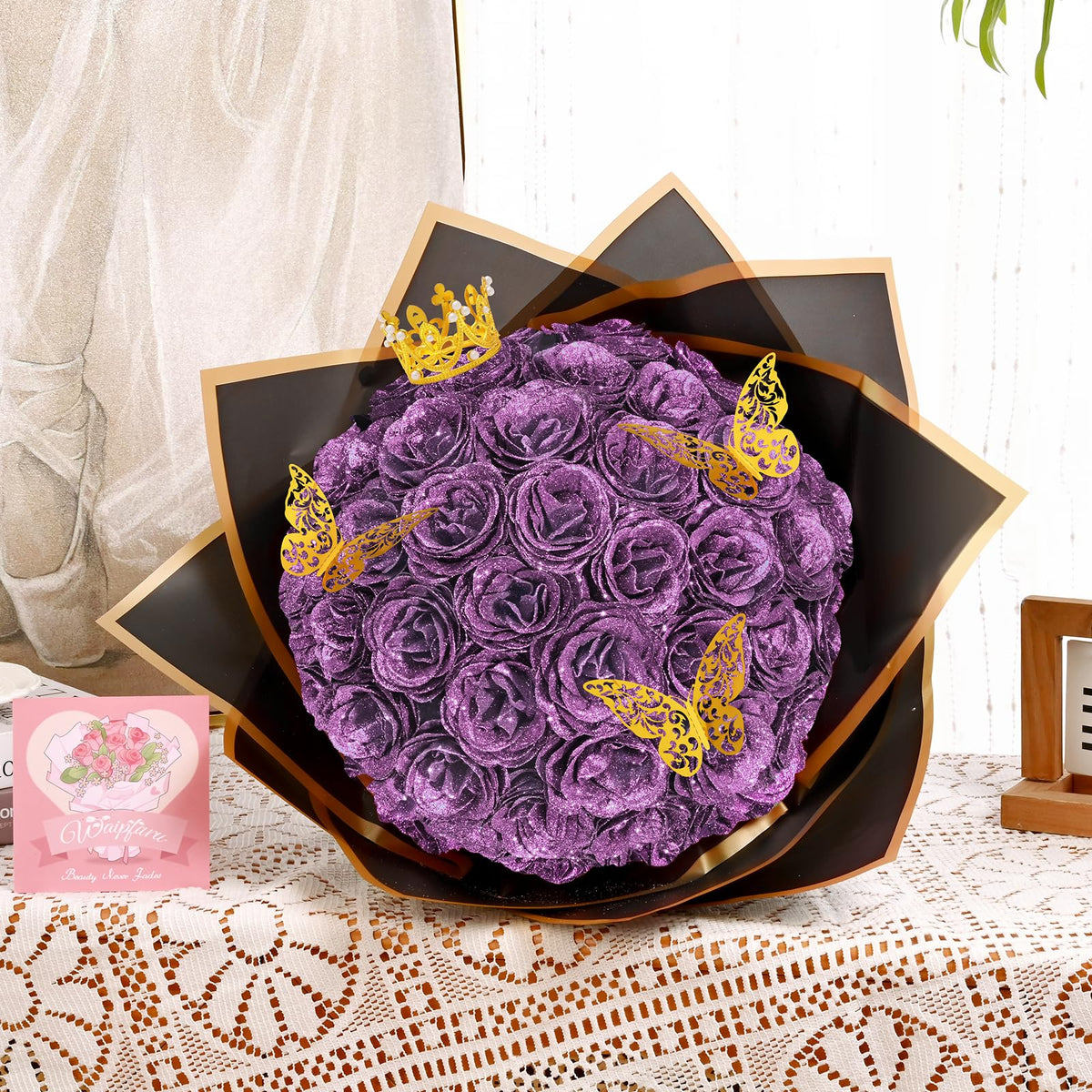 DIY Glitter Rose Bouquet Kit – 24 Artificial Roses