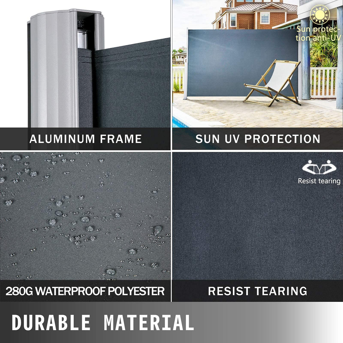 300 × 180 cm Black Retractable Side Awning