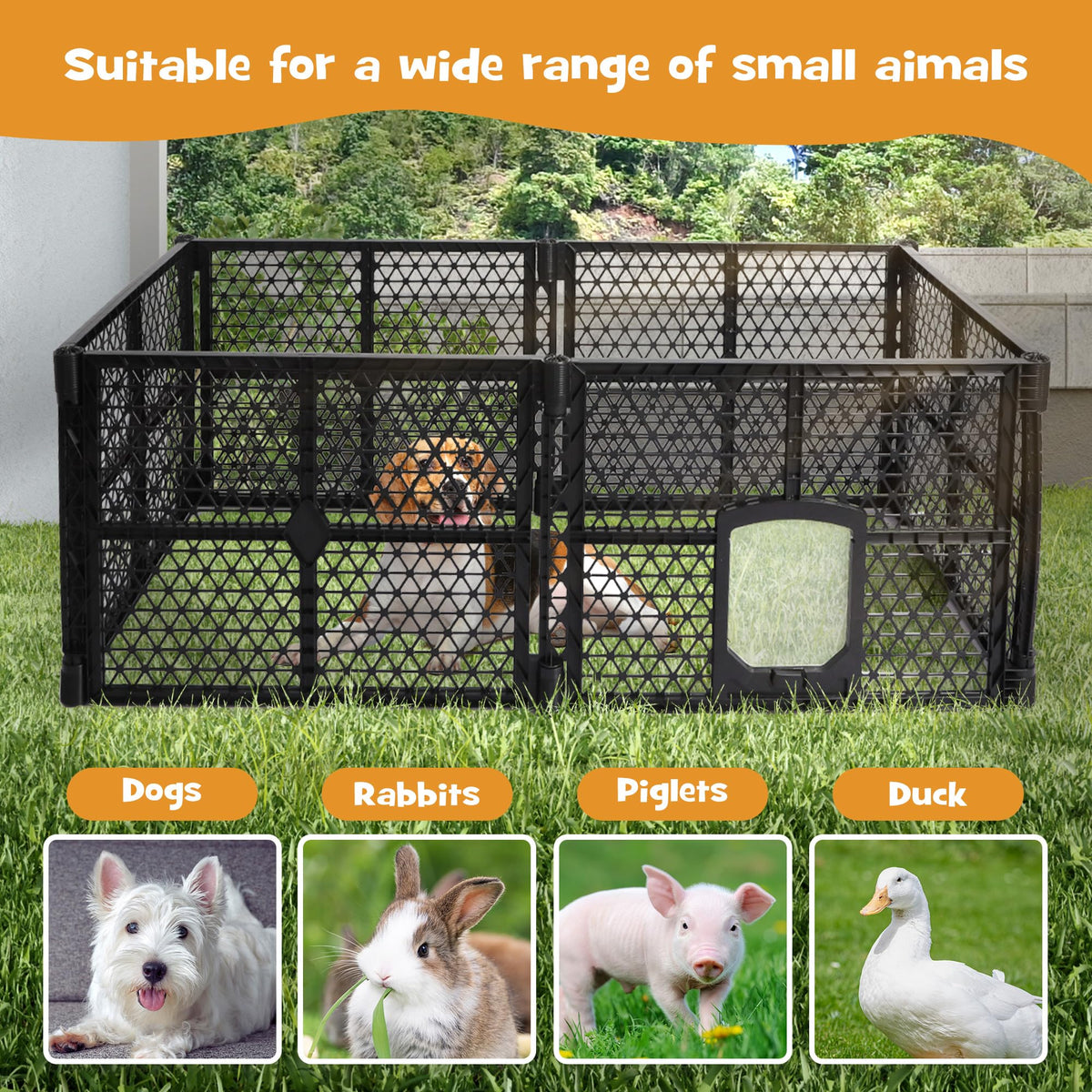 6-Panel Black Plastic Pet Playpen with Lockable Gate – 86 × 67 cm Panels