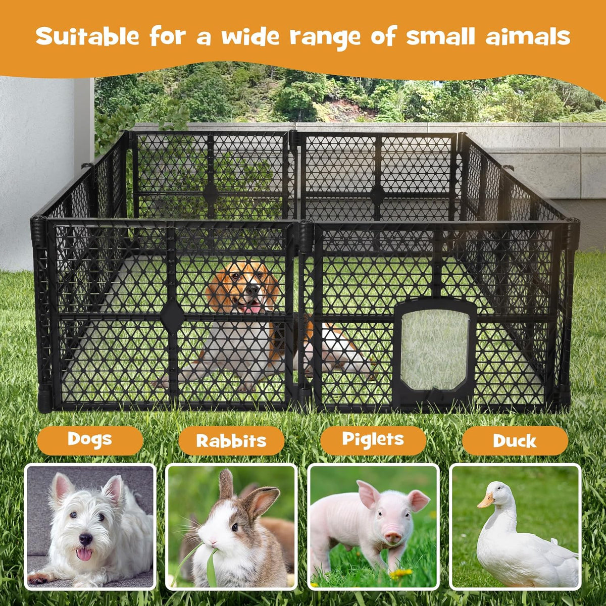 8-Panel Black Plastic Pet Playpen with Lockable Gate – 86 × 67 cm Panels