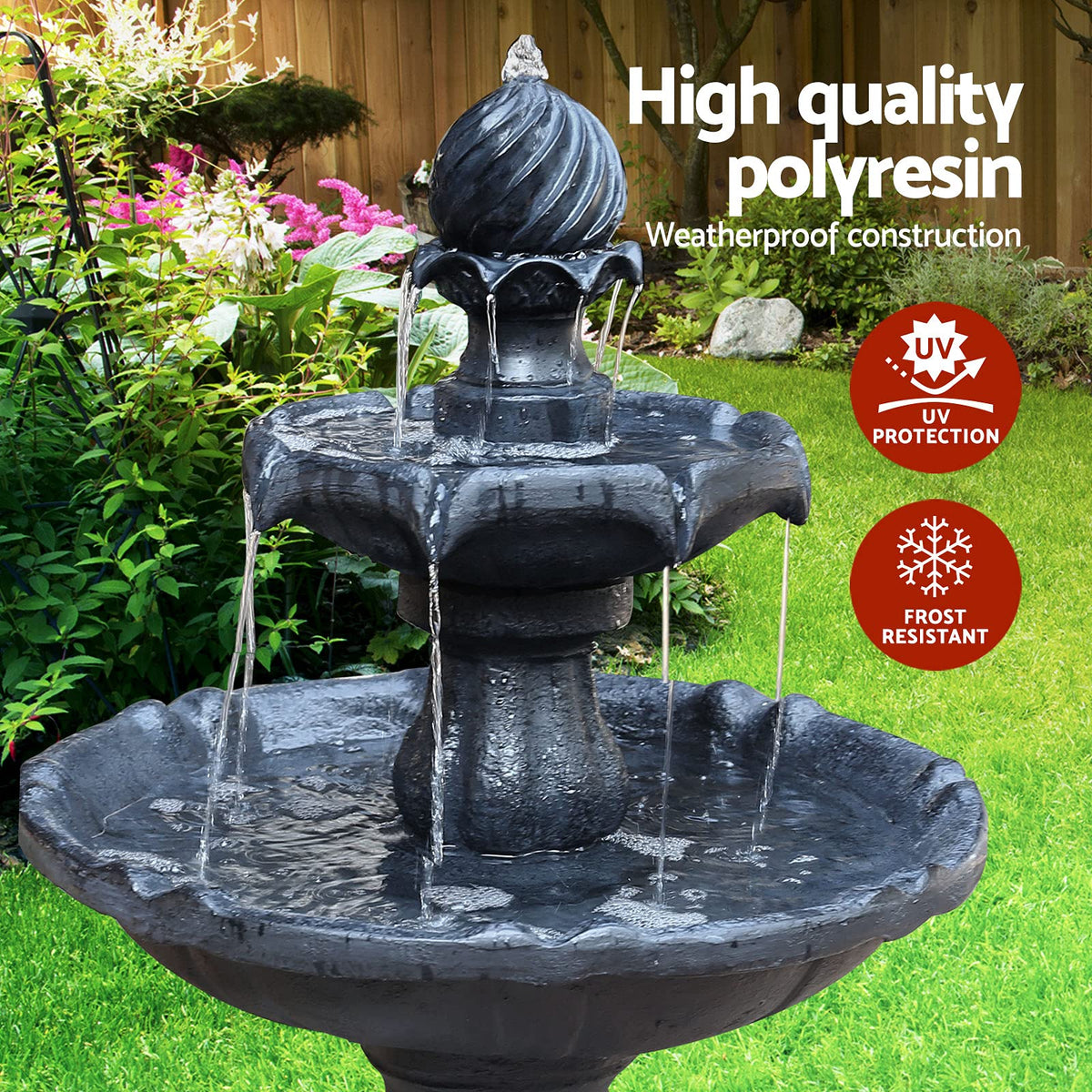 93 cm 3-Tier Solar Bird-Bath Fountain – 9V