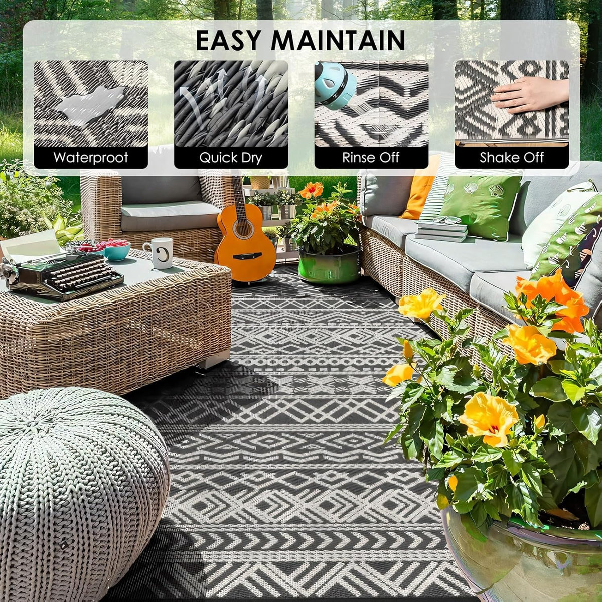 Large Water-Resistant Outdoor Patio Rug