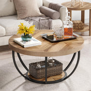 80 cm 2-Tier Round Industrial Coffee Table