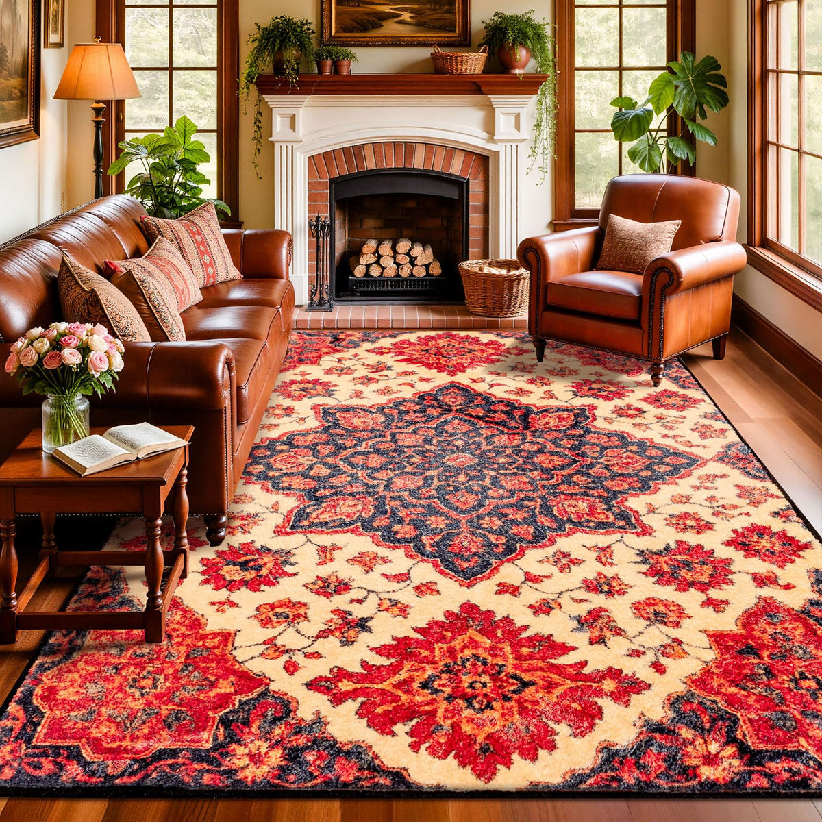 Caramel-Beige Vintage Washable Indoor Area Rug