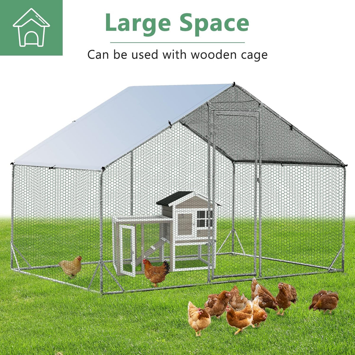 Galvanised Walk-In Poultry Run with Spire Cover – 3 Sizes