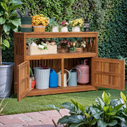 2-Tier Acacia Outdoor Storage Cabinet with Magnetic Doors
