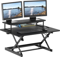 SHW 36-Inch Height Adjustable Standing Desk Converter Sit to Stand Riser Workstation, Rustic Brown