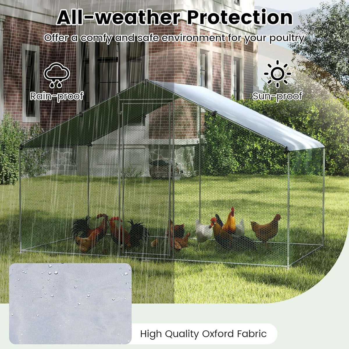 310 × 170 × 190 cm Galvanised Walk-In Poultry Run with Oxford Canopy