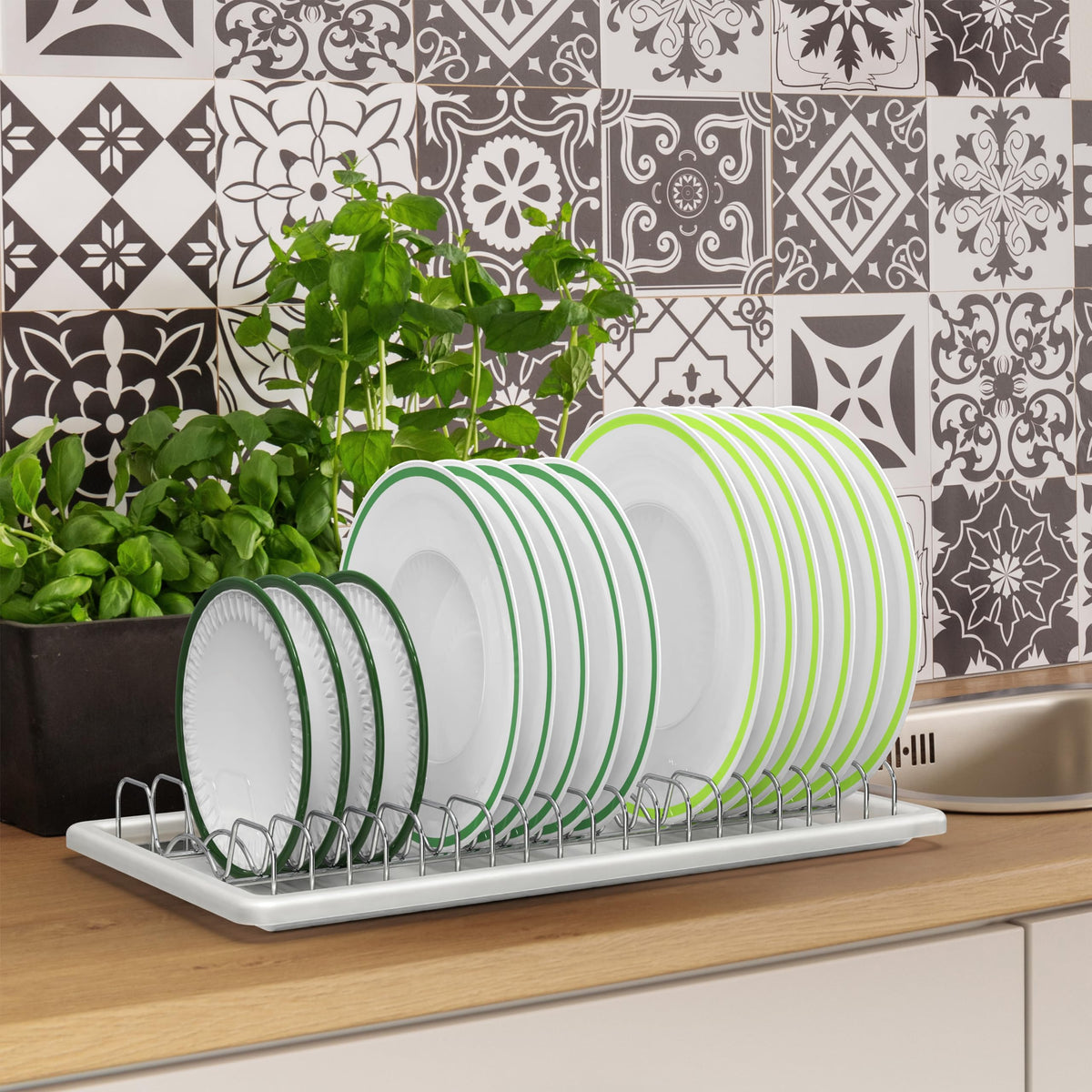 42.1 cm Chrome Plate Rack with 19 Slots & Drainboard