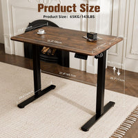 ERGOMAKER Electric Standing Desk 90x60cm (35.4"x23.6"), Height Adjustable Standing Desk with Splice Board, Sit Stand Desk with Hook and Memory Smart Handset(Black Frame + Rustic Brown Desktop)