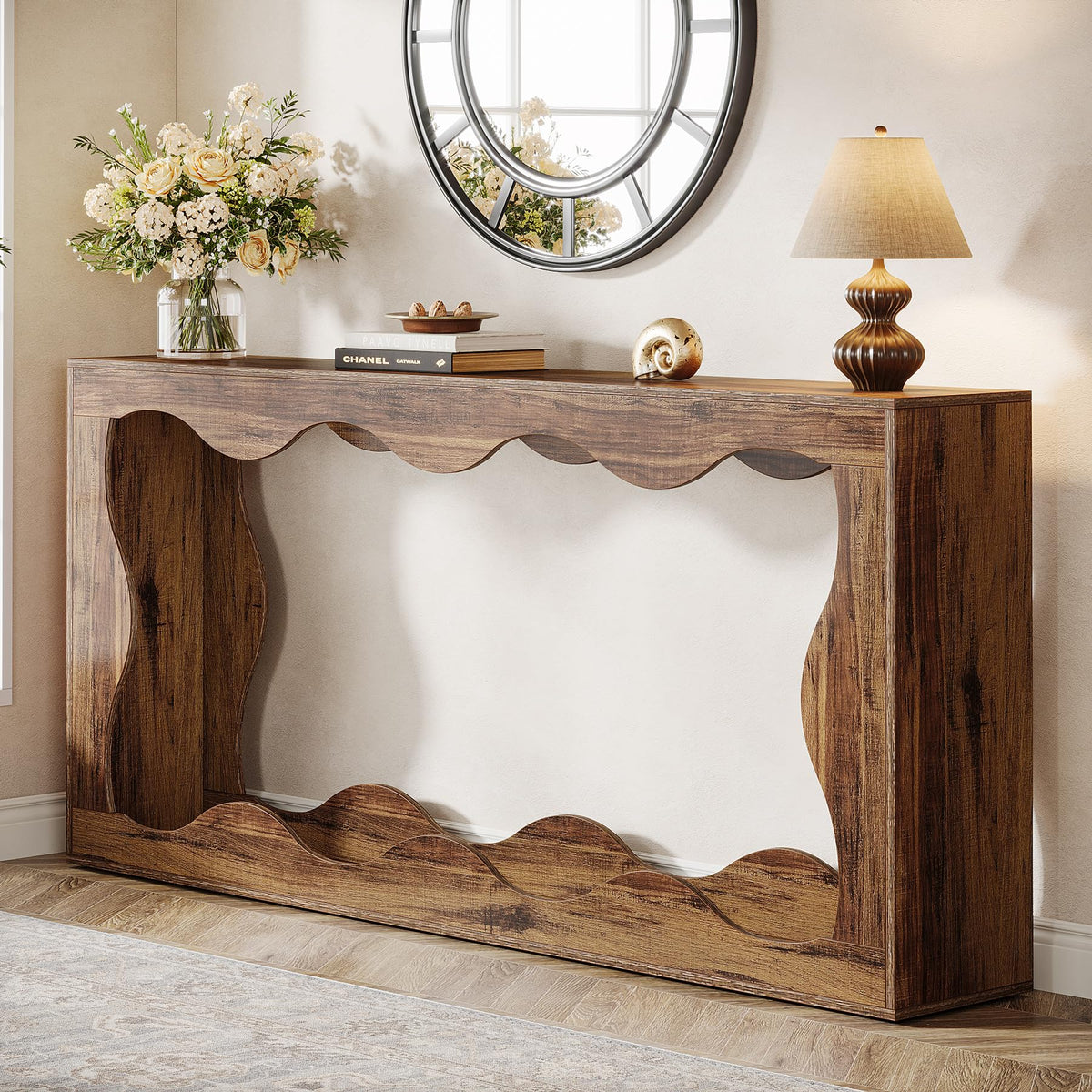 160 cm Farmhouse Console Table with Storage – Brown