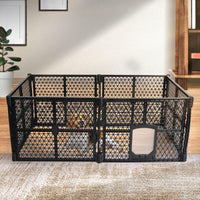 6-Panel Black Plastic Pet Playpen with Lockable Gate – 86 × 67 cm Panels