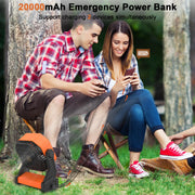20,000 mAh Rechargeable Camping Fan with LED Light & Hook