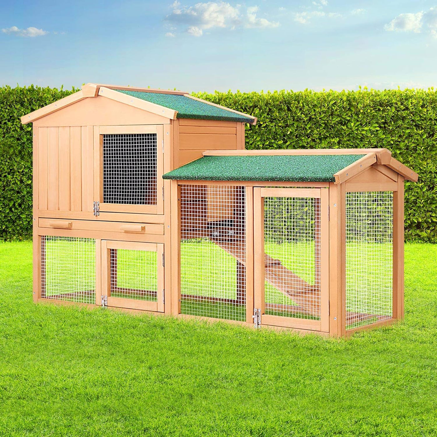 Two-Level Fir-Wood Chicken Coop & Rabbit Hutch – 138 × 49 × 85 cm