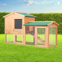 i.Pet Chicken Coop Large Rabbit Hutch, 138 x 49 x 85cm Coops Wooden Pet House Run Cage Walk in Guinea Pig Ferret Bunny Hen Chook, Outdoor Metal Door Roof Ladder Hatch Nestiong Box Farm