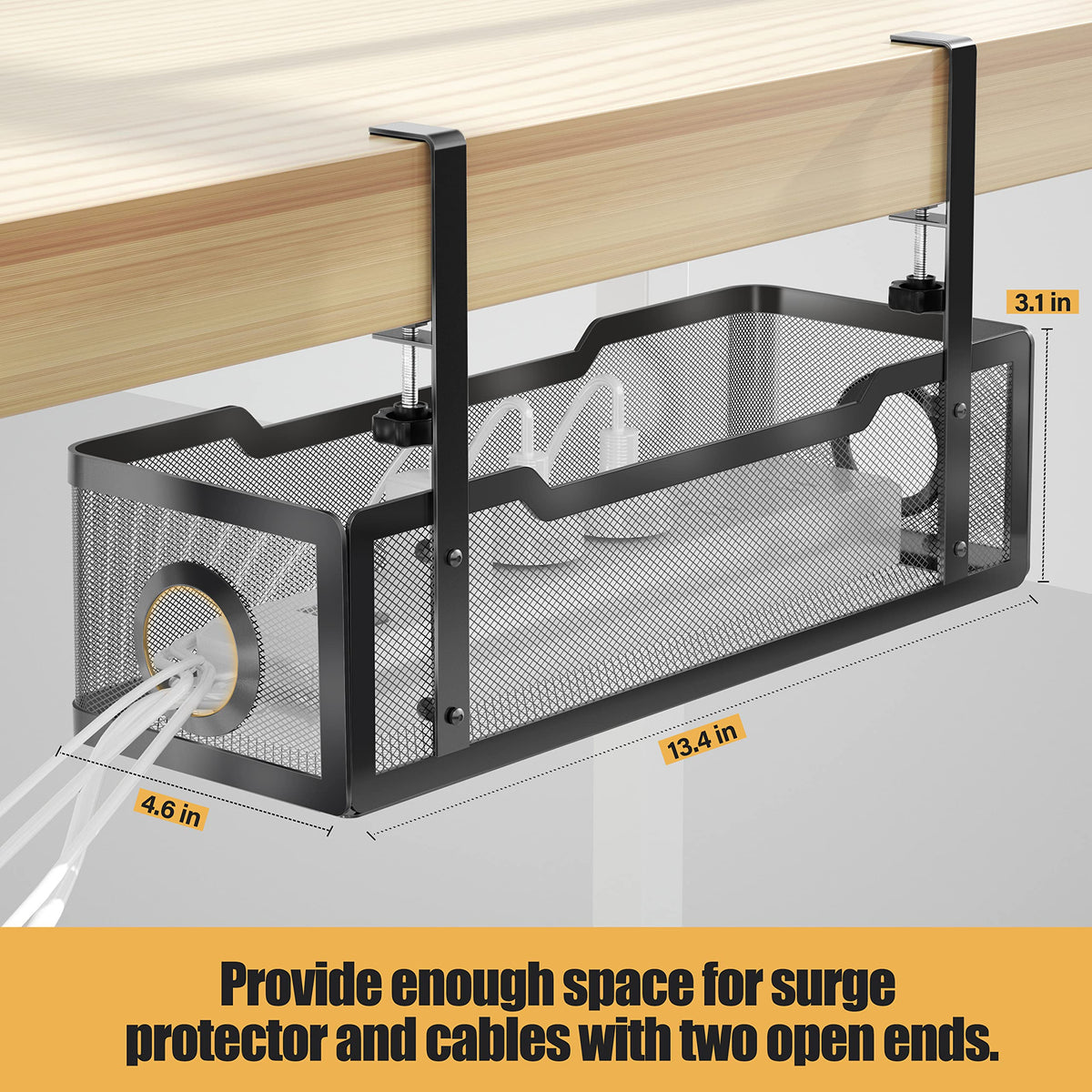 15.7-Inch Clamp-On Under-Desk Cable Tray – Black