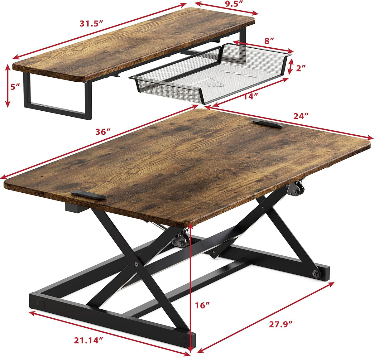 36-Inch Height Adjustable Standing Desk Converter Sit to Stand Riser Workstation