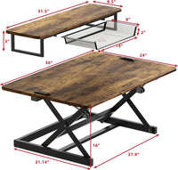 SHW 36-Inch Height Adjustable Standing Desk Converter Sit to Stand Riser Workstation, Rustic Brown