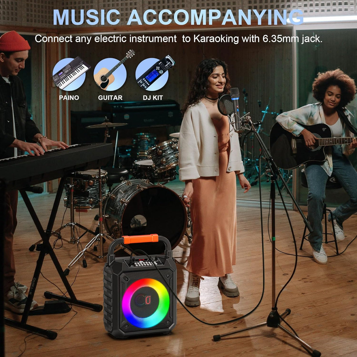 JYX Karaoke Machine 2 Microphones, Portable Bluetooth Karaoke Speaker with DJ Lights for Party & Outdoor, Wireless Microphone Karaoke for Adults, PA System Supports FM, USB, AUX, REC, TF