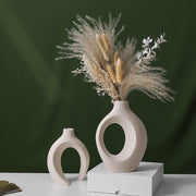 2-Piece White Ceramic Donut Vase Set