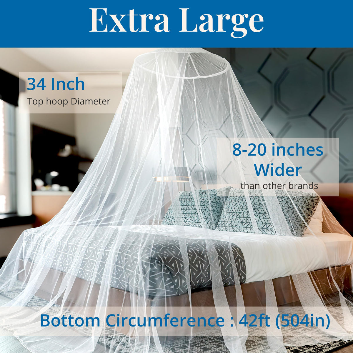 Extra-Large Untreated Hanging Mosquito Net – 8.5ft High, 34in Hoop