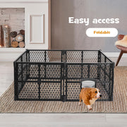 6-Panel Black Plastic Pet Playpen with Lockable Gate – 86 × 67 cm Panels