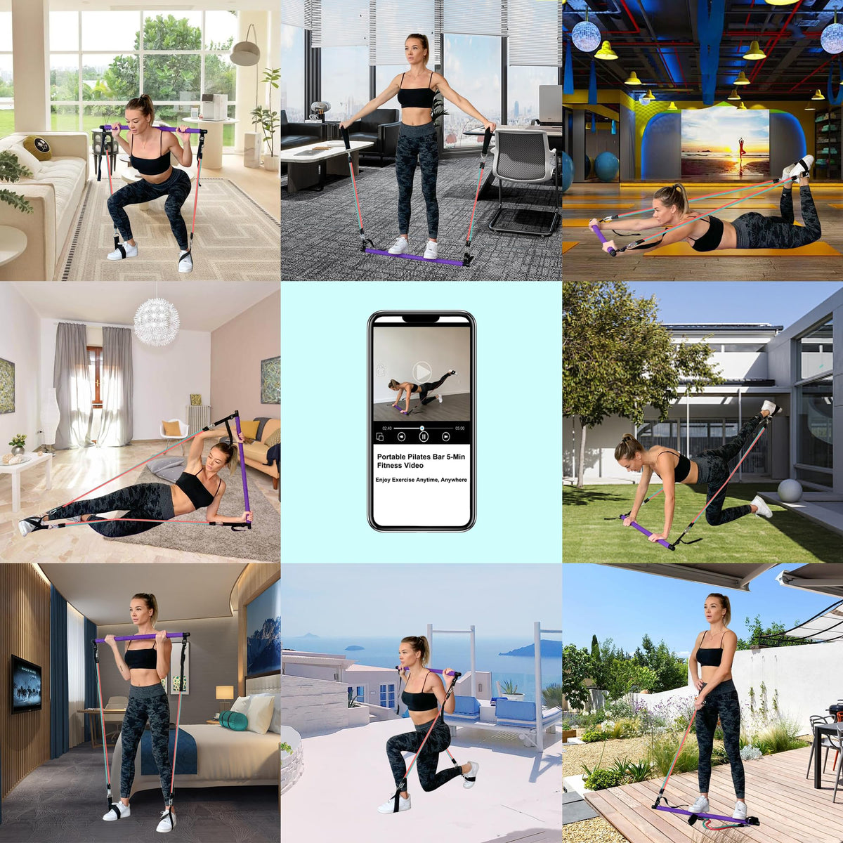 Portable Pilates Bar Kit with 6 Resistance Bands