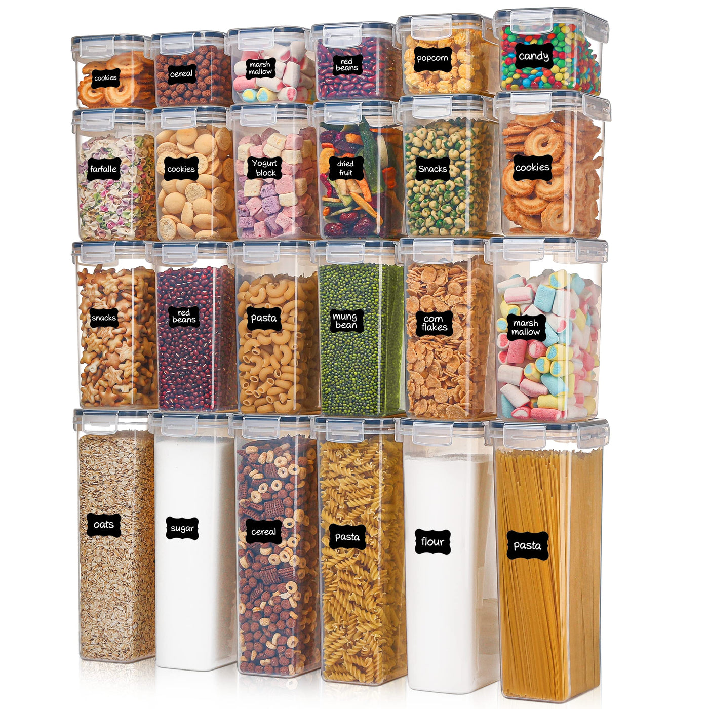 24pcs Airtight Food Storage Container Set, kitchen Storage & Organisation, BPA-Free Pantry Organiser Plastic Food Containers with Lids for Cereal, Flour and Sugar, Includes 24 Labels